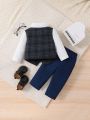Baby Boys' Gentleman Plaid Vest & Shirt & Pants 3-piece Set For Autumn And Winter