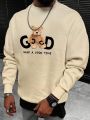 Extended Sizes Men's Plus Size Bear Slogan Printed Fleece Sweatshirt