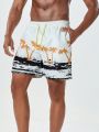 Men's Palm Tree Printed Beach Shorts