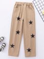 Teen Girls' Star Printed Straight Pants, Autumn And Winter