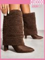 Cuccoo Everyday Collection Women Point Toe Chunky Heeled Classic Boots, Elegant Outdoor Fluffy Boots