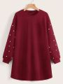 SHEIN CURVE+ Plus Size Casual Pearl Beaded Stud Dress