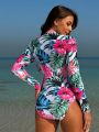 SHEIN Swim SPRTY Women's Stand Neck Full Body Printed One-Piece Swimsuit