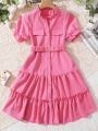 Tween Girls' Summer Casual Short Sleeve Ruffle Hem Dress