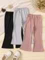 SHEIN Kids CHARMNG Little Girls' Solid Color Casual Ribbed Pants
