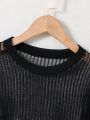 Tween Girl Solid Drop Shoulder Crop Sweater