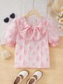 SHEIN Kids Nujoom Tween Girls' Loose Fit Casual Bubble Sleeve Shirt With Imitation Pearl Decor