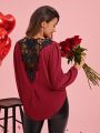 SHEIN Clasi Valentine's Day Women Patchwork Lace Long Sleeve Shirt