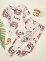 Baby Boy's Cute Little Tiger & Letter Printed Short Sleeve Top With Long Pants Homewear Set