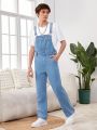 Teenage Boys' Slim Fit Denim Overalls Without Elasticity For Streetwear And Outdoor Activities