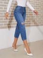 SHEIN Privé High Waisted Distressed Jeans