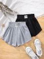 SHEIN Kids HYPEME Tween Girls Sporty Knit Wide Leg Loose Shorts For Casual Street Style