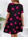 Women'S Love Heart Printed Short Sleeve Dress