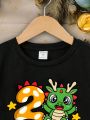 SHEIN Young Boys' Casual 2024 New Year Cartoon Short Sleeve Round Neck T-Shirt Suitable For Summer