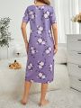 Women'S Flroal Printed Short Sleeve Sleep Dress