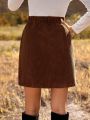 SHEIN LUNE Buttoned Corduroy Straight Skirt