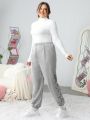 SHEIN Qutie Plus Size Star Printed Elastic Hem Jogger Pants