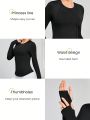 Yoga Basic Solid Color Long Sleeve Sports T-shirt With Thumb Hole