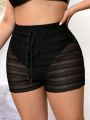 SHEIN Swim BohoFeel Plus Size 1pc Tie Waist Sheer Cover Up Shorts