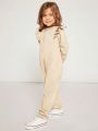 SHEIN Little Girls' Casual Round Neck Long Sleeve Knit Jumpsuit