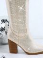 Rhinestone Chunky Heeled Boots