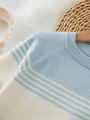 SHEIN Kids EVRYDAY Little Boys' Striped Color Block Raglan Sleeve Sweater Set