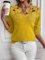 SHEIN Privé Women's Love Heart Embroidery Hollow Out Knitted Sweater