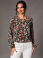 SHEIN Tall Women's All-Over Floral Printed Long Sleeve Blouse