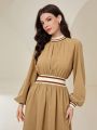 SHEIN Mulvari Striped Ribbon Patchwork Lantern Sleeve Dress