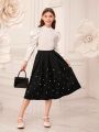 SHEIN Tween Girl Pearls Detail Plicated Skirt