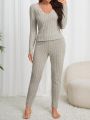 Women'S Lace Spliced Ribbed Knit Pajama Set