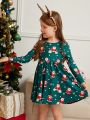 SHEIN Kids EVRYDAY Young Girl 1pc Christmas Print A-line Dress