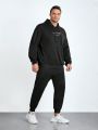 Men Plus Letter Graphic Drawstring Hoodie & Sweatpants