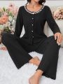 Women's Lace Trim Ribbed Knit Pajama Set