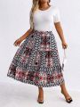 SHEIN LUNE Plus Size Women'S Floral Printed Skirt