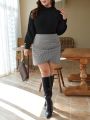 SHEIN Frenchy Plus Size Women'S Irregular Hem Houndstooth Skirt