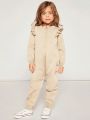 SHEIN Little Girls' Casual Round Neck Long Sleeve Knit Jumpsuit