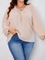 SHEIN LUNE Plus Tie Neck Lantern Sleeve Blouse