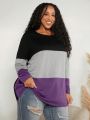 SHEIN CURVE+ Plus Size Women's Colorblock Long Sleeve T-Shirt