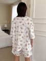 DAZY Cute Pajamas Set With Cartoon Pattern All Over