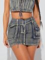 Storm Apparel Denim Belted Cargo Pocket Mini Skirt