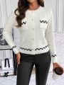 Contrast Trim Flap Pocket Button Front Cardigan