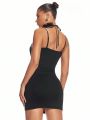 SHEIN BAE Ladies Gorgeous Heart-Shaped Rhinestone Embellished Tight Suspender Dress