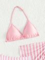 3pcs/Set Cute Striped Bikini Swimwear Set For Tween Girls