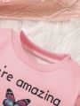 Young Girl Cartoon & Slogan Graphic Sweatshirt