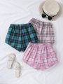 SHEIN Kids EVRYDAY 3pcs/Set Girls' Lovely Simple Grid Pattern Shorts Combination