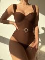 SHEIN Swim Chicsea Women's Elegant One Piece Swimsuit With Steel Ring, Ring Detail And Delicate Strap