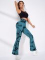 Tie Dye Wide Waistband Flare Leg Sports Pants