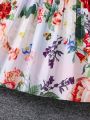 SHEIN Kids SUNSHNE Toddler Girls' Floral Printed Pleated Flutter Sleeve Dress, Summer