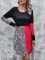 Women's Leopard Print Contrast Color Dress